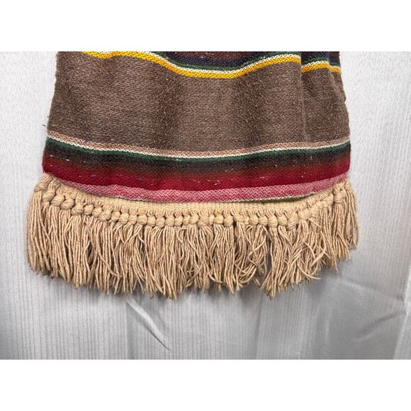 Vtg Style Boho Shoulder Bag Striped Multicolored Fringed Wood Accent Jute Straps - Picture 6 of 12